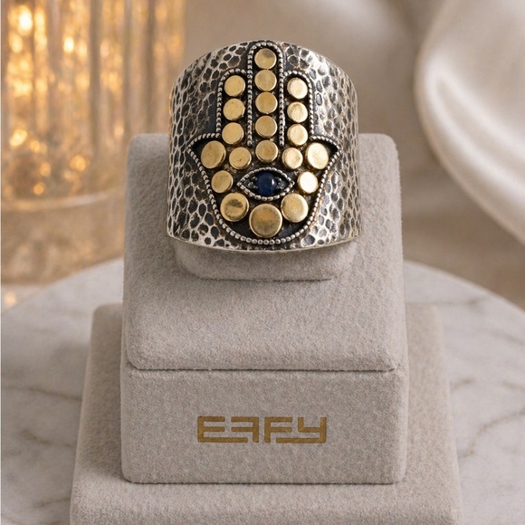 Effy Jewelry - Effy 925 Sterling silver Two-Tone Hamsa Statement Ring with Blue sapphire